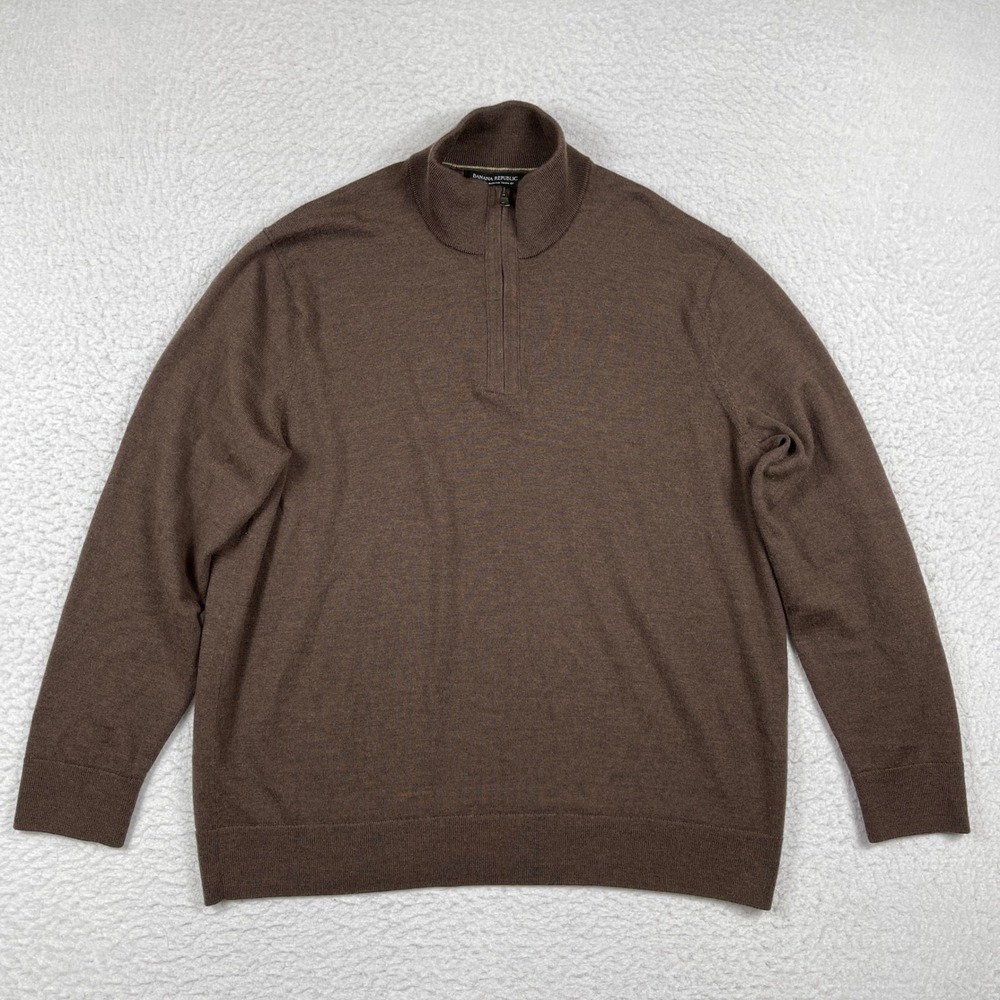 Banana Republic Quarter Zip Mens XXL Brown Italian Merino Wool Baruffa Sweater